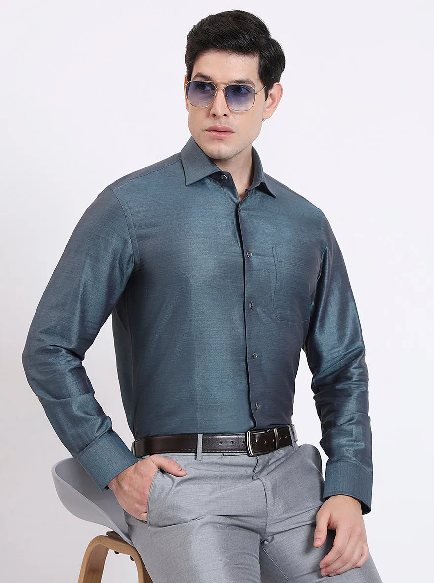 Lightslategray Solid Slim Fit Formal Shirt | JadeBlue