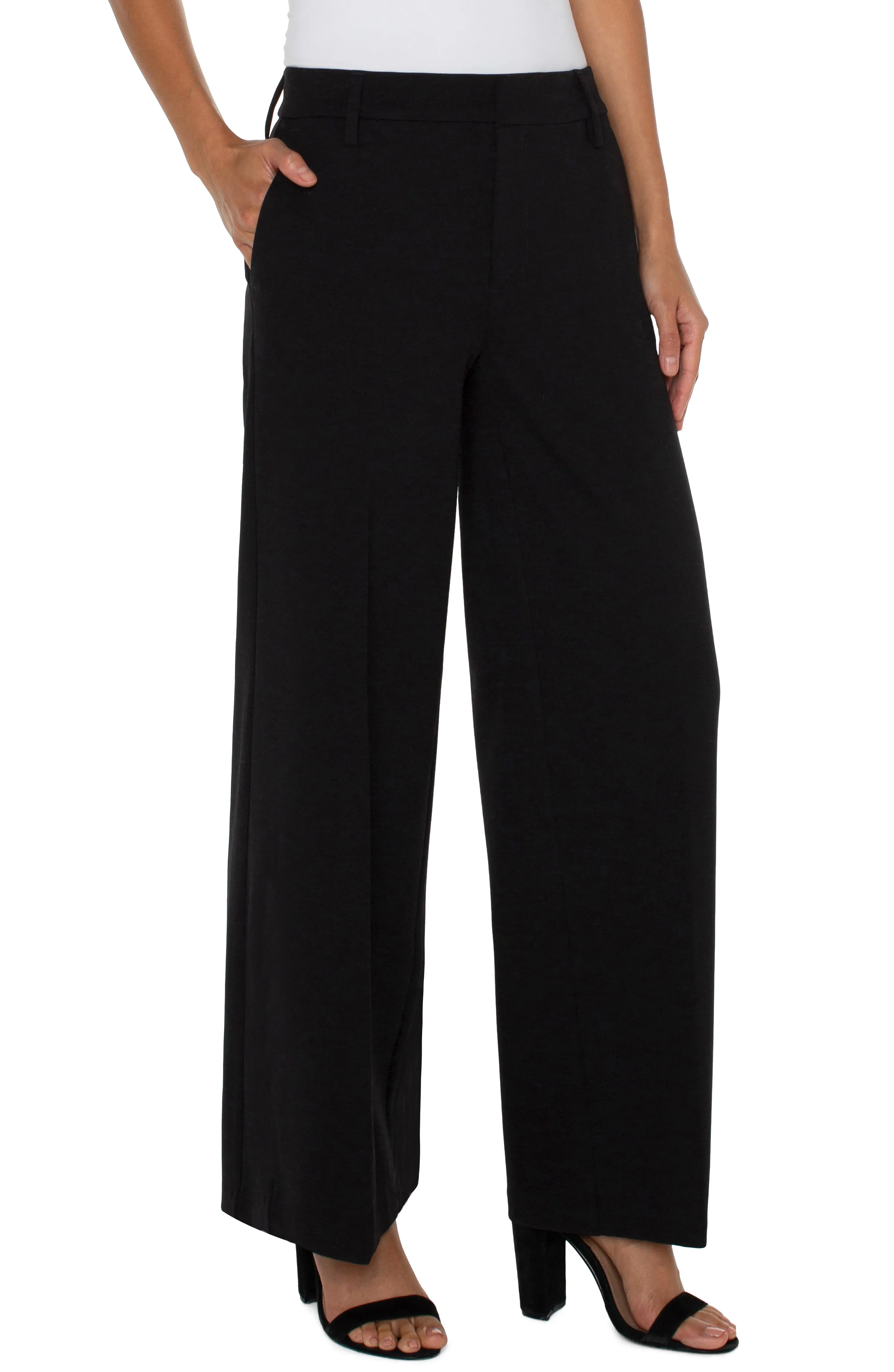 Liverpool Kelsey Wide Leg Knit Trousers In Black
