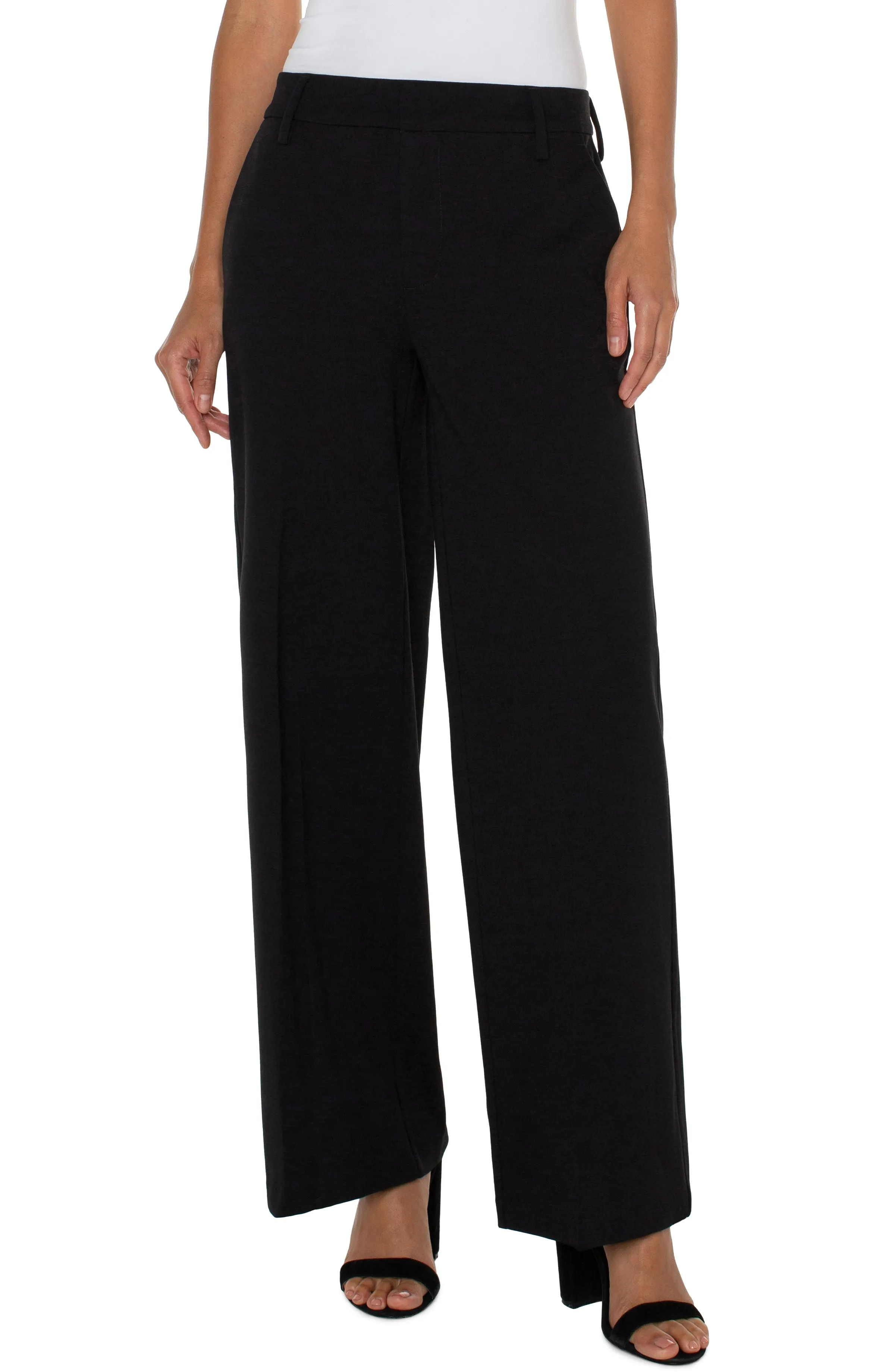 Liverpool Kelsey Wide Leg Knit Trousers In Black