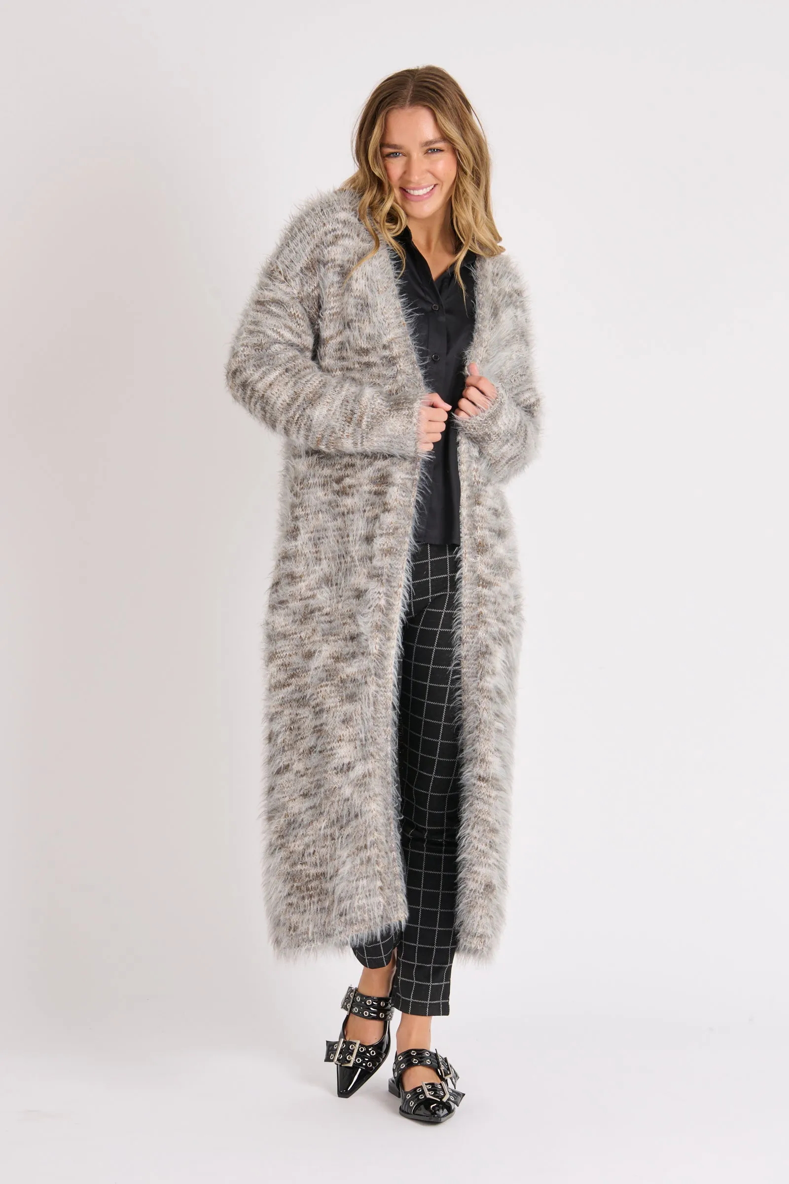 Longline Cardigan - Blue Fleck