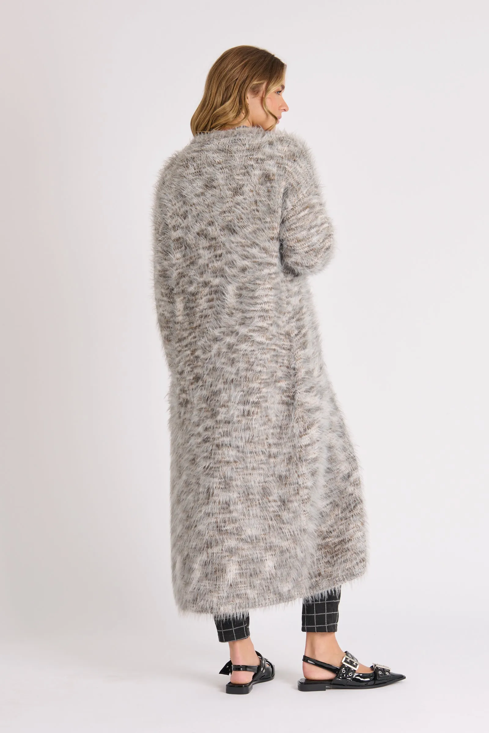 Longline Cardigan - Blue Fleck