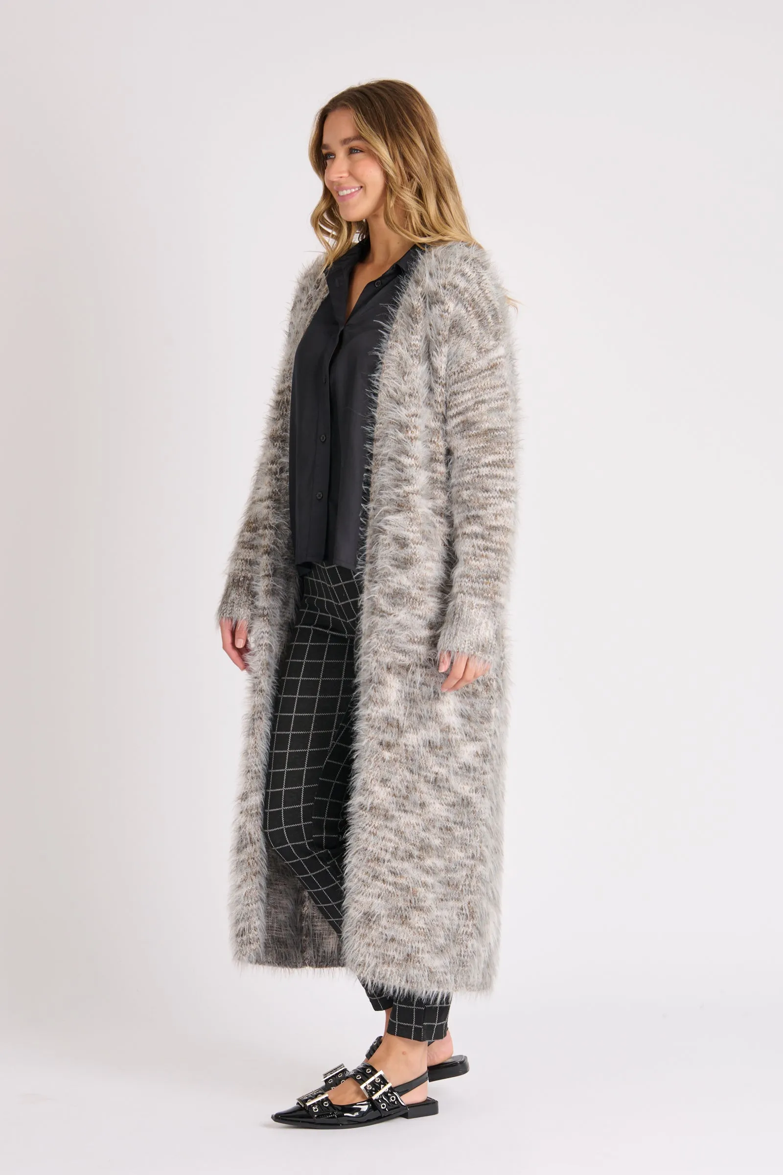 Longline Cardigan - Blue Fleck