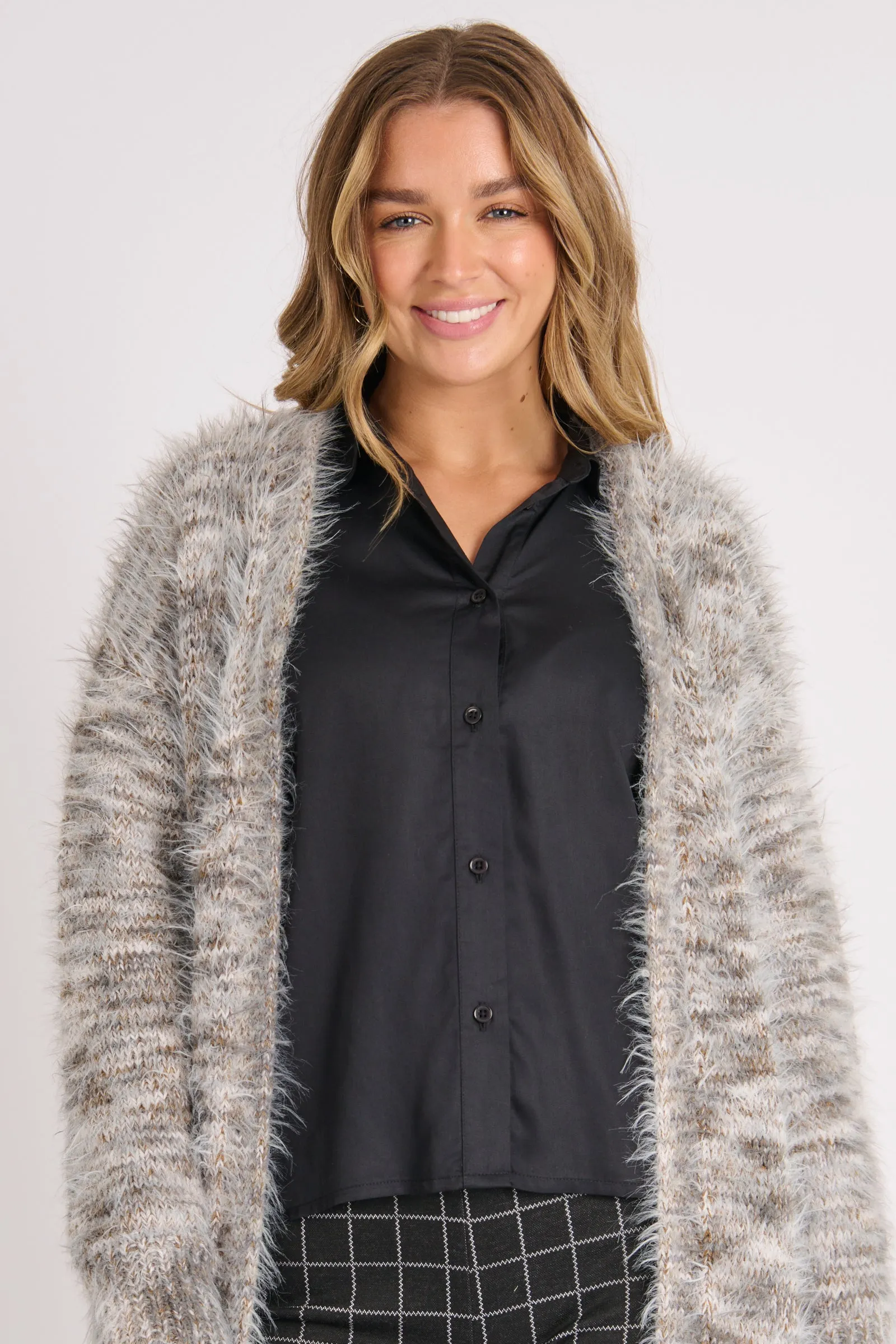 Longline Cardigan - Blue Fleck