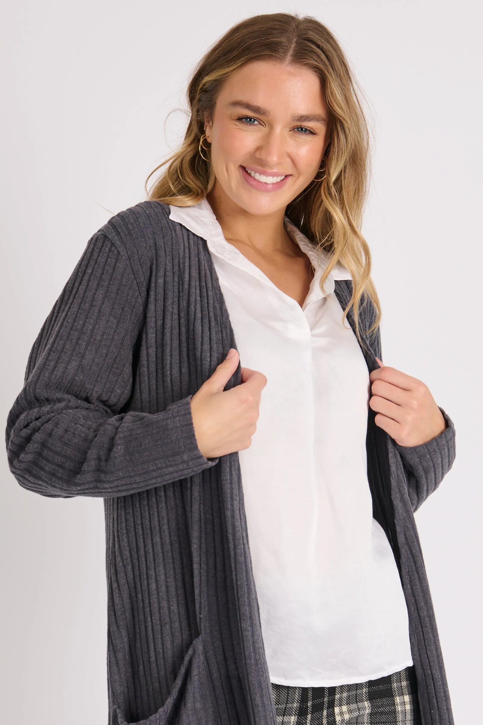 Longline Cardigan - Charcoal