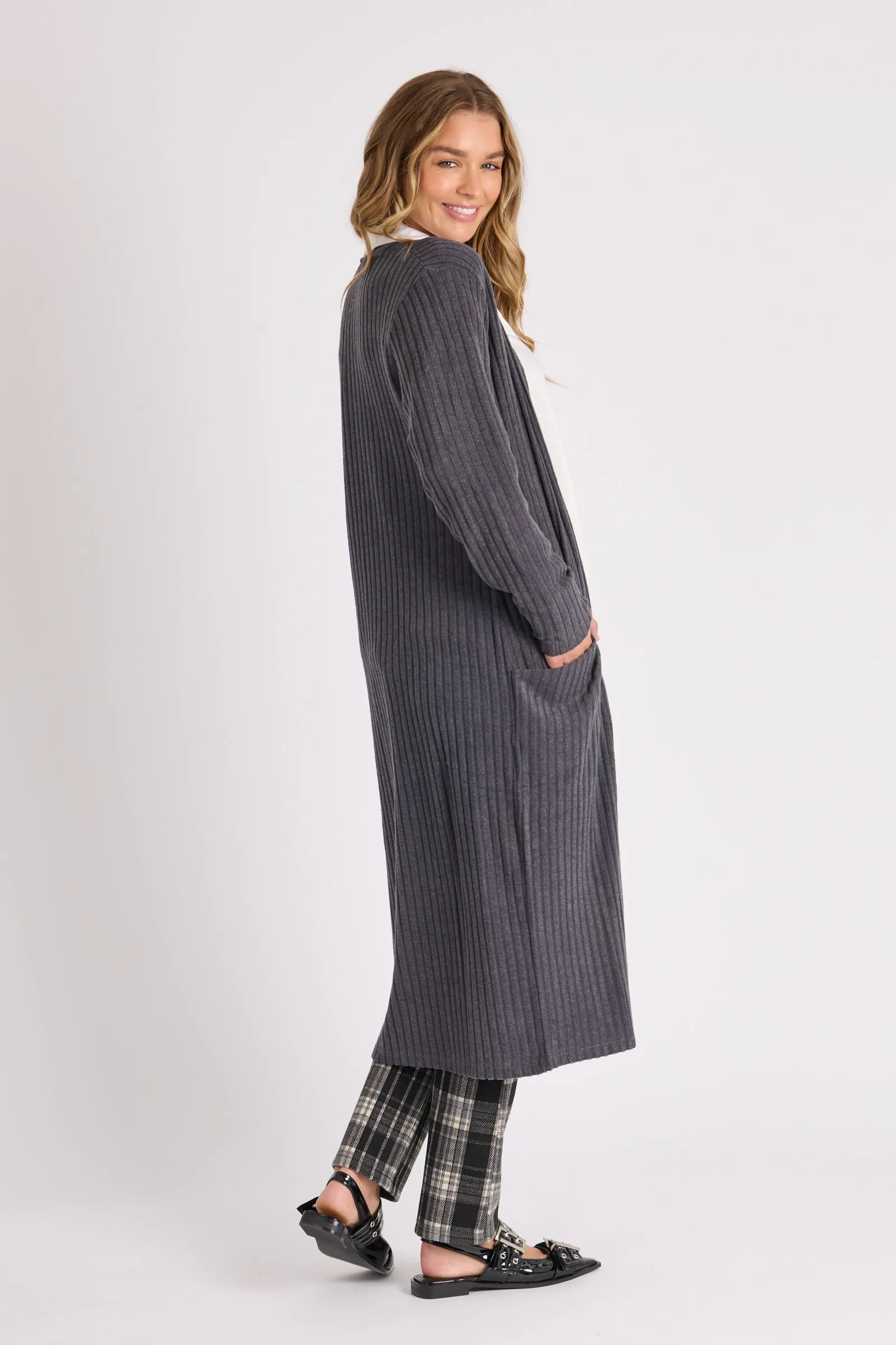 Longline Cardigan - Charcoal