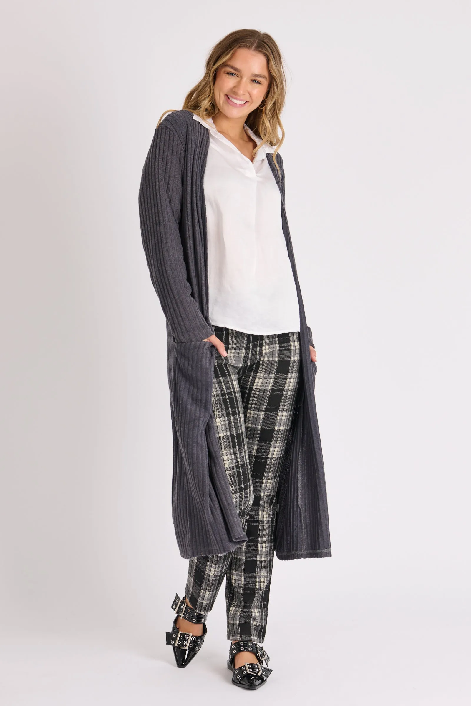 Longline Cardigan - Charcoal
