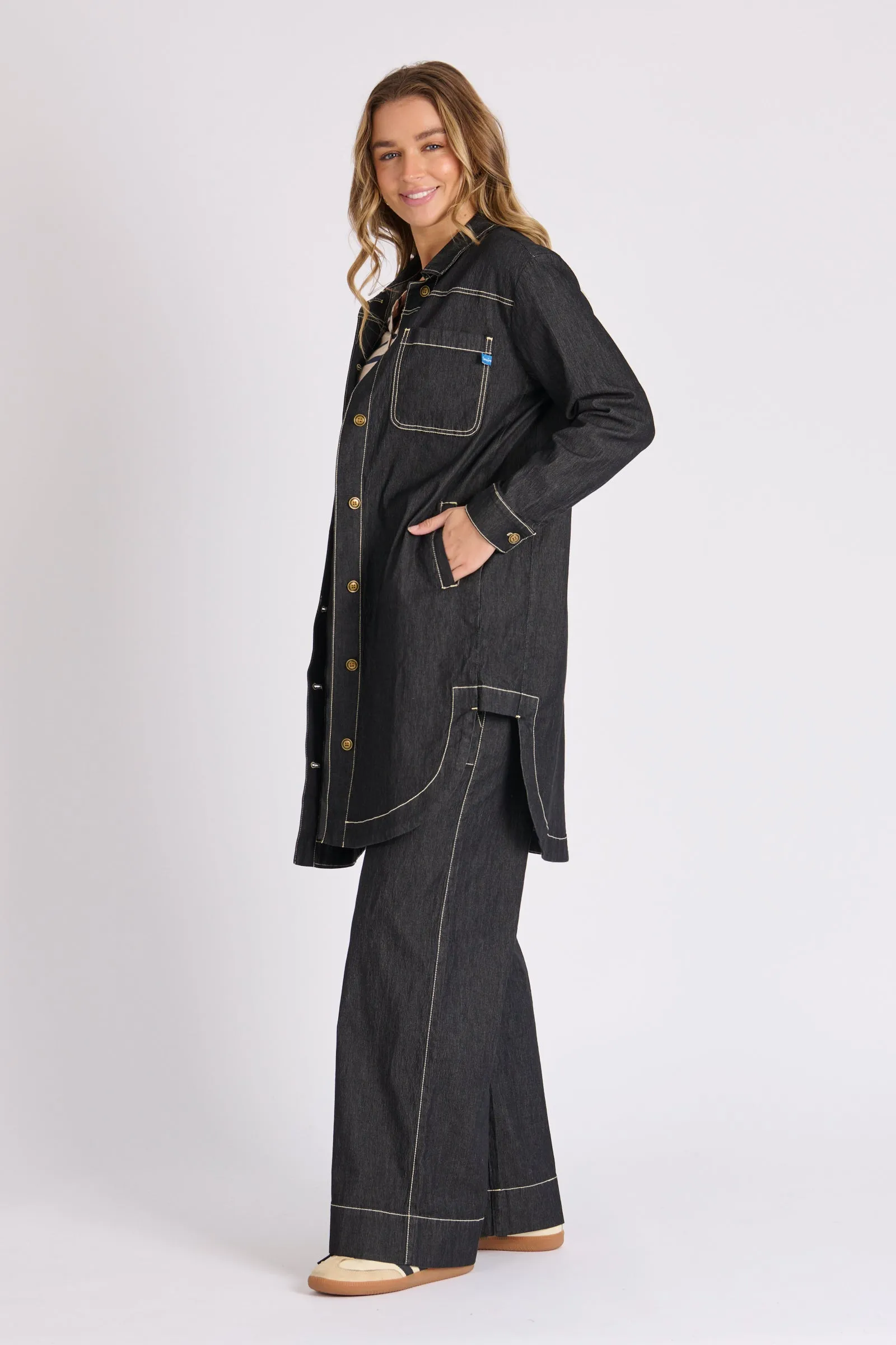 Longline Denim Jacket - Black