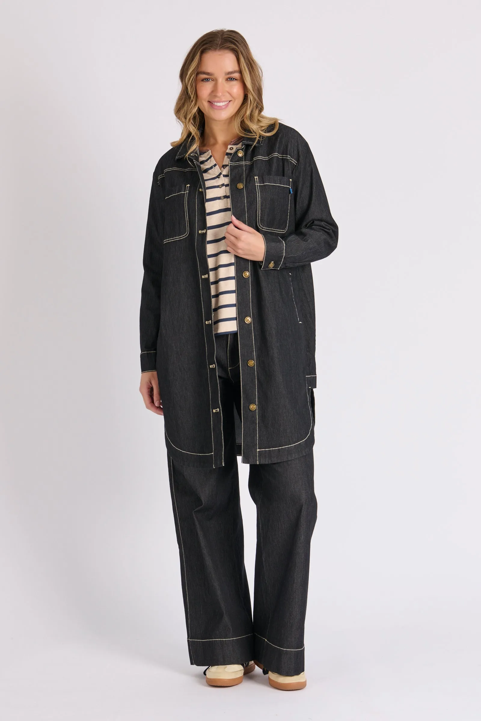Longline Denim Jacket - Black