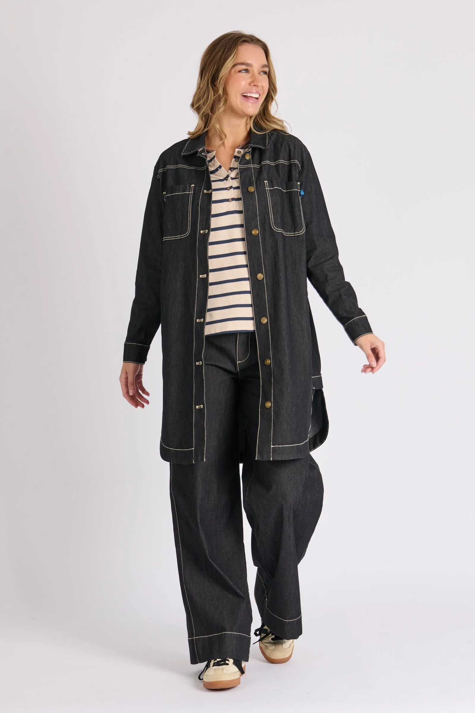 Longline Denim Jacket - Black