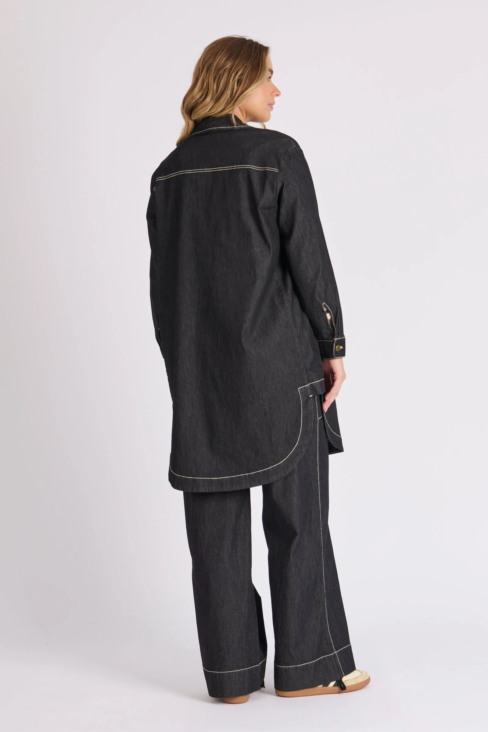 Longline Denim Jacket - Black