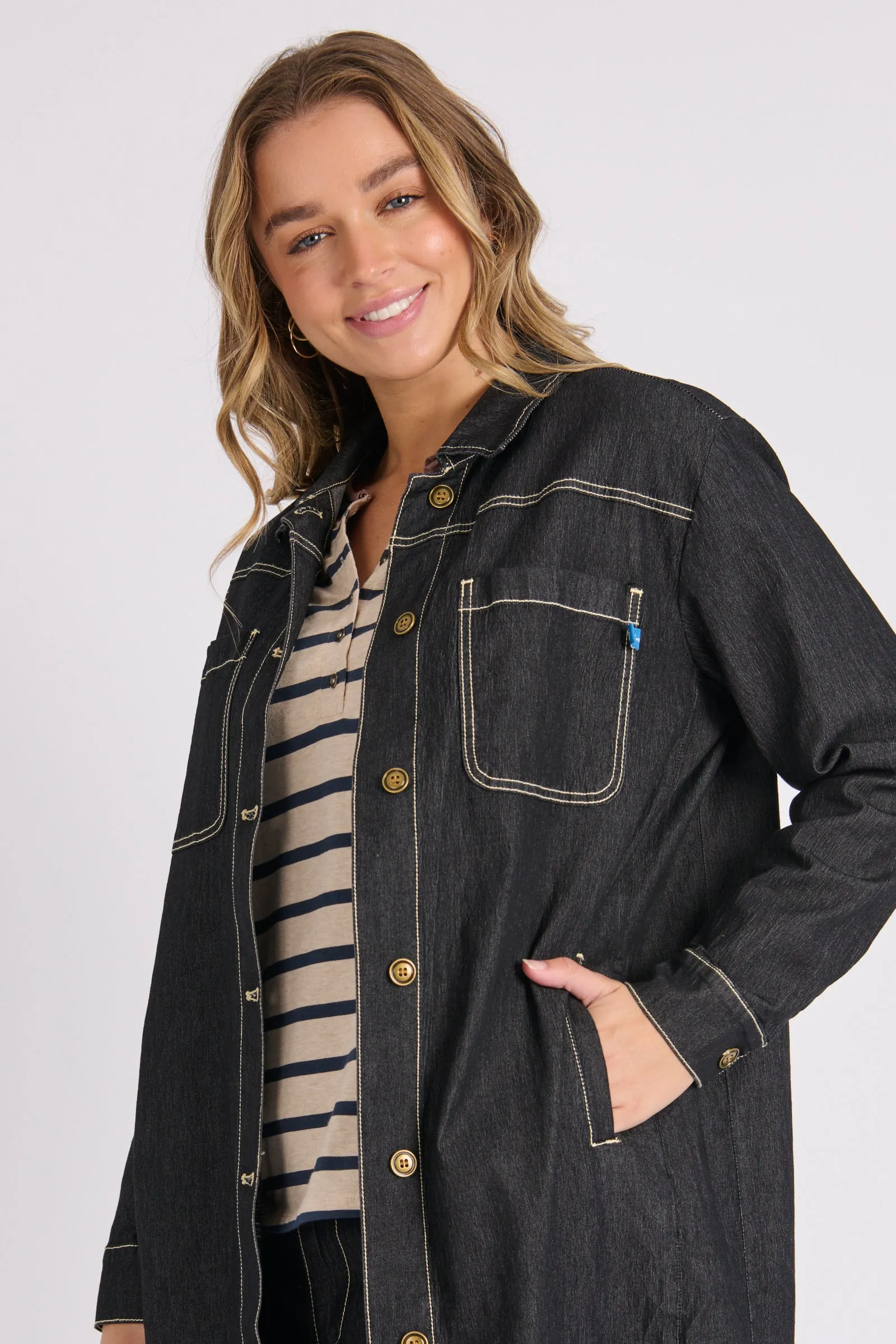 Longline Denim Jacket - Black