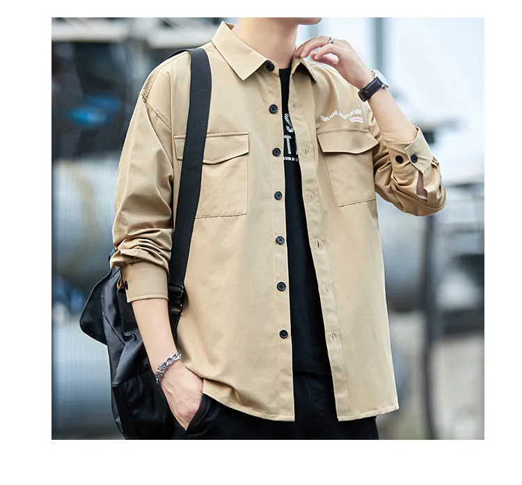 Loose Long Sleeved Cargo Shirt Trendy Multi-Pockets Stylish Outerwear