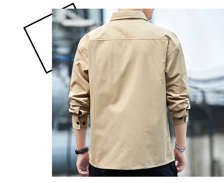 Loose Long Sleeved Cargo Shirt Trendy Multi-Pockets Stylish Outerwear
