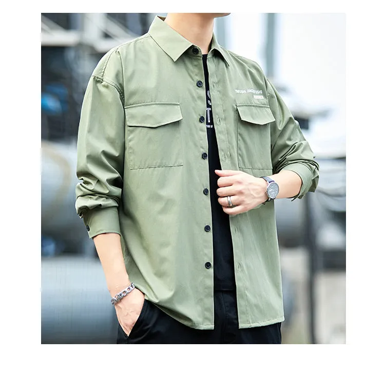 Loose Long Sleeved Cargo Shirt Trendy Multi-Pockets Stylish Outerwear