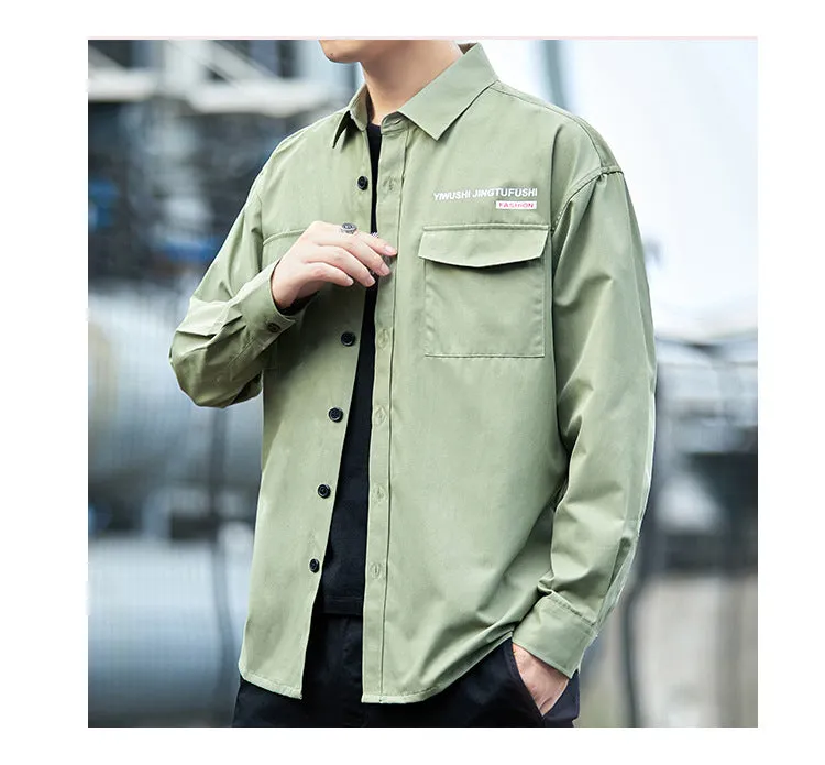 Loose Long Sleeved Cargo Shirt Trendy Multi-Pockets Stylish Outerwear