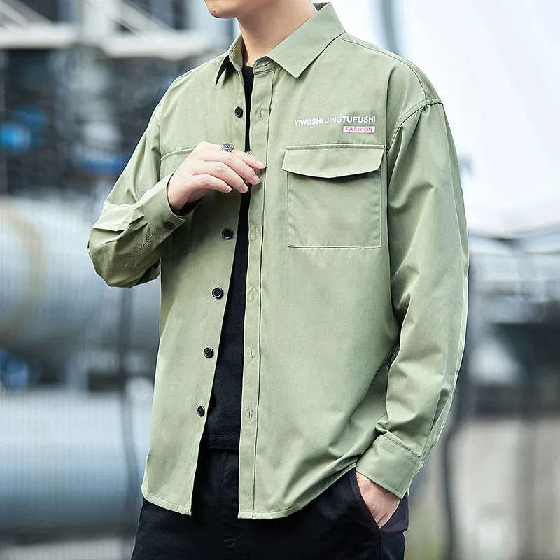 Loose Long Sleeved Cargo Shirt Trendy Multi-Pockets Stylish Outerwear