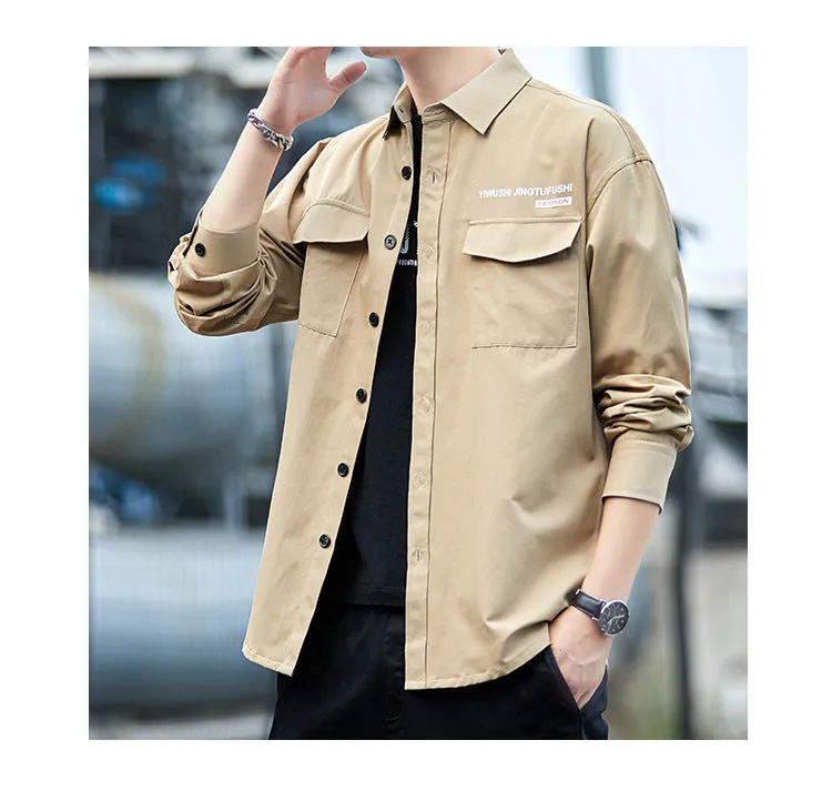 Loose Long Sleeved Cargo Shirt Trendy Multi-Pockets Stylish Outerwear