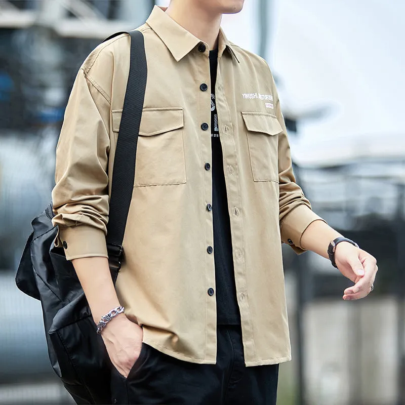 Loose Long Sleeved Cargo Shirt Trendy Multi-Pockets Stylish Outerwear