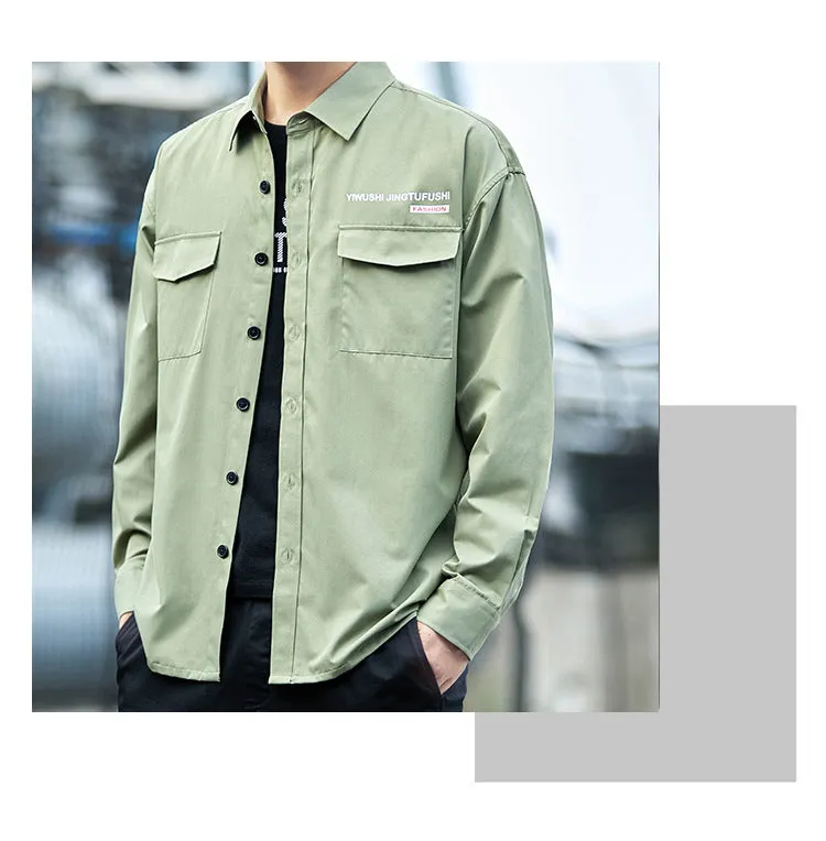Loose Long Sleeved Cargo Shirt Trendy Multi-Pockets Stylish Outerwear