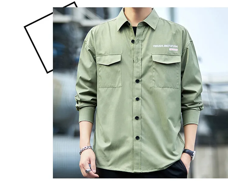 Loose Long Sleeved Cargo Shirt Trendy Multi-Pockets Stylish Outerwear