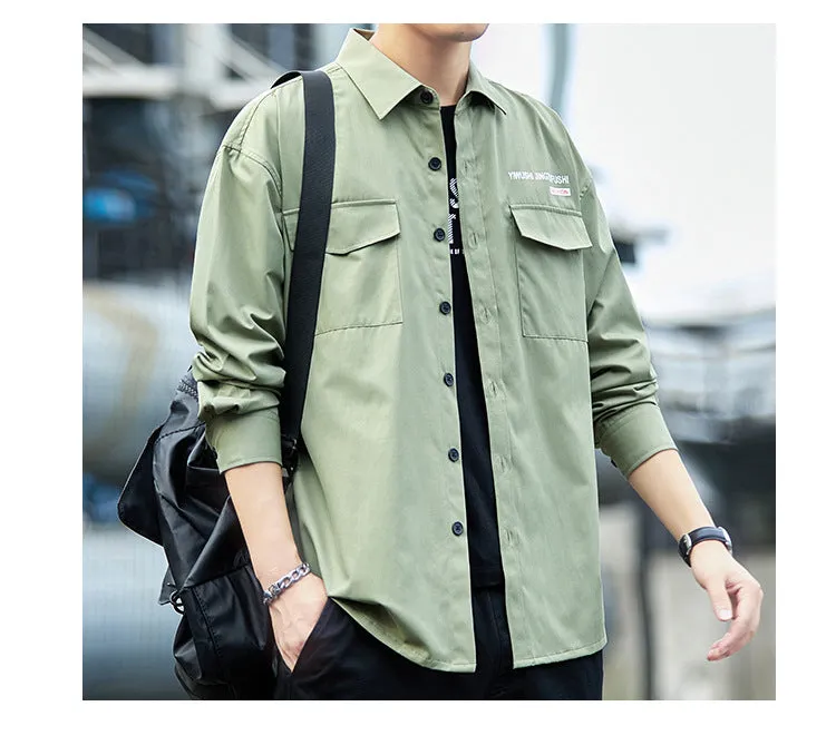 Loose Long Sleeved Cargo Shirt Trendy Multi-Pockets Stylish Outerwear