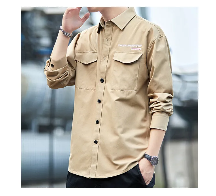 Loose Long Sleeved Cargo Shirt Trendy Multi-Pockets Stylish Outerwear