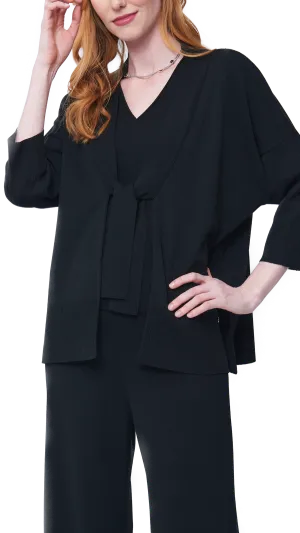 Malia Three-Quarter Sleeved Front-Tie Cardigan; Black