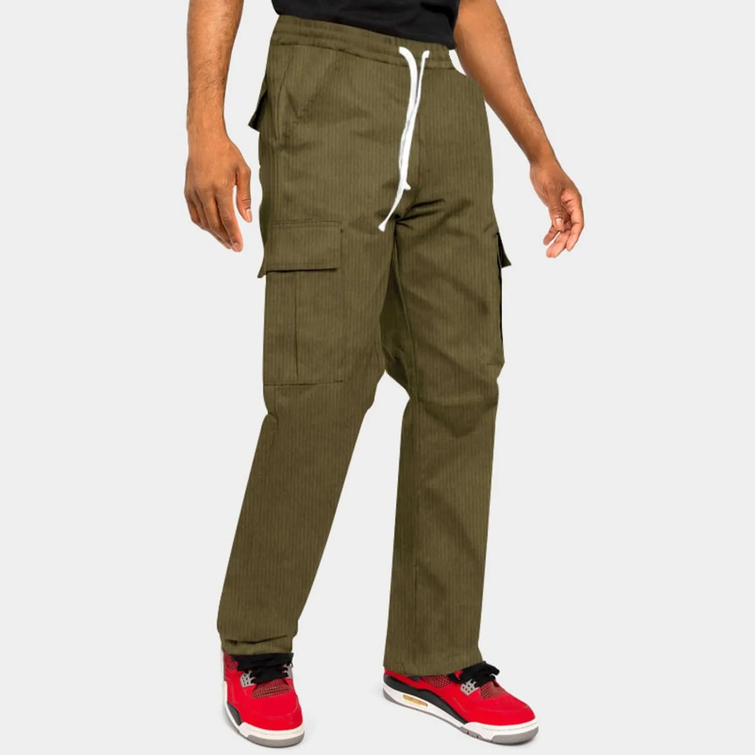Mens Corduroy Pants Retro Cargo Pants Elastic Drawstring Regular Fit Athletic Joggers Breathable Quick Dry Casual