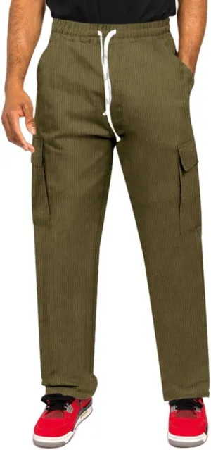 Mens Corduroy Pants Retro Cargo Pants Elastic Drawstring Regular Fit Athletic Joggers Breathable Quick Dry Casual