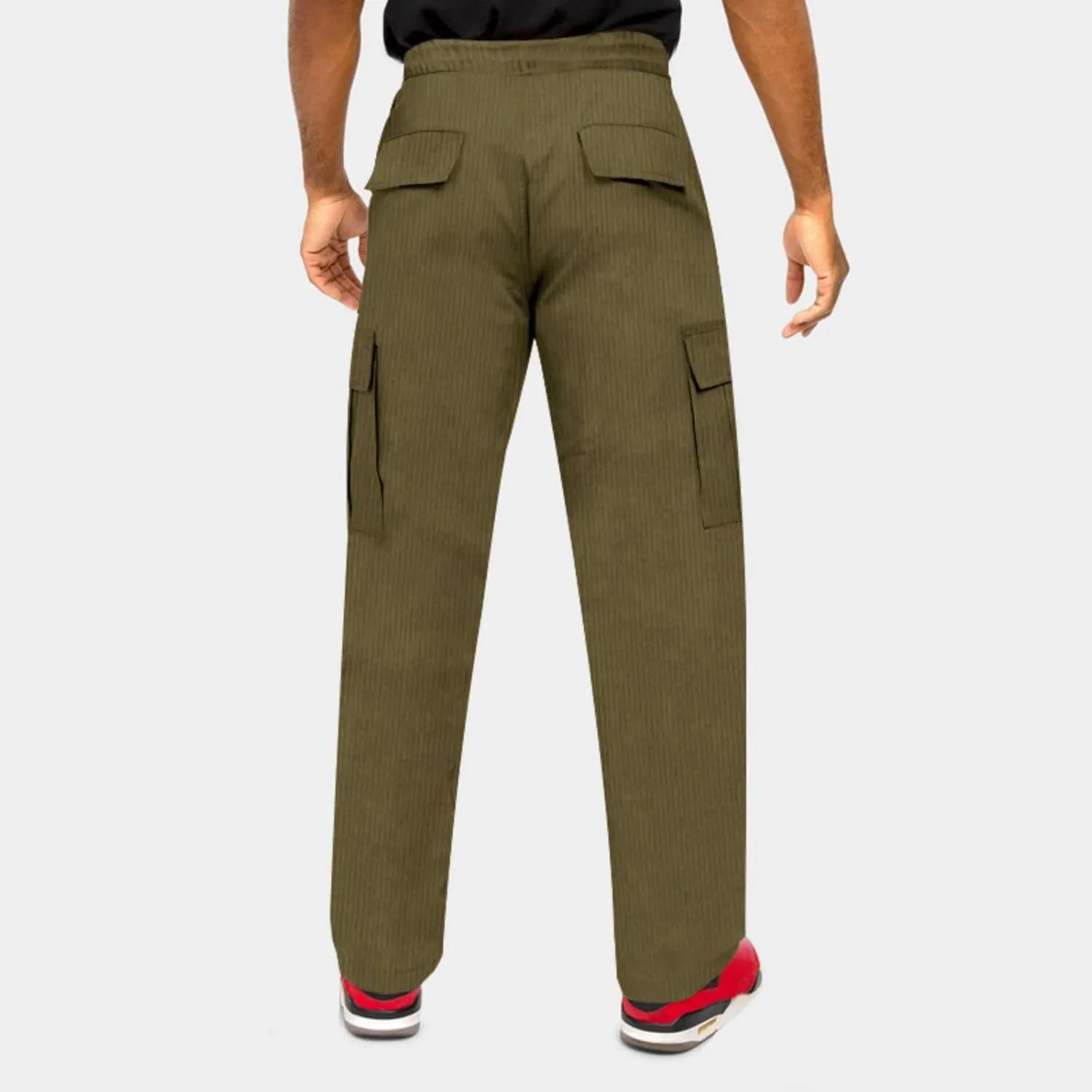 Mens Corduroy Pants Retro Cargo Pants Elastic Drawstring Regular Fit Athletic Joggers Breathable Quick Dry Casual
