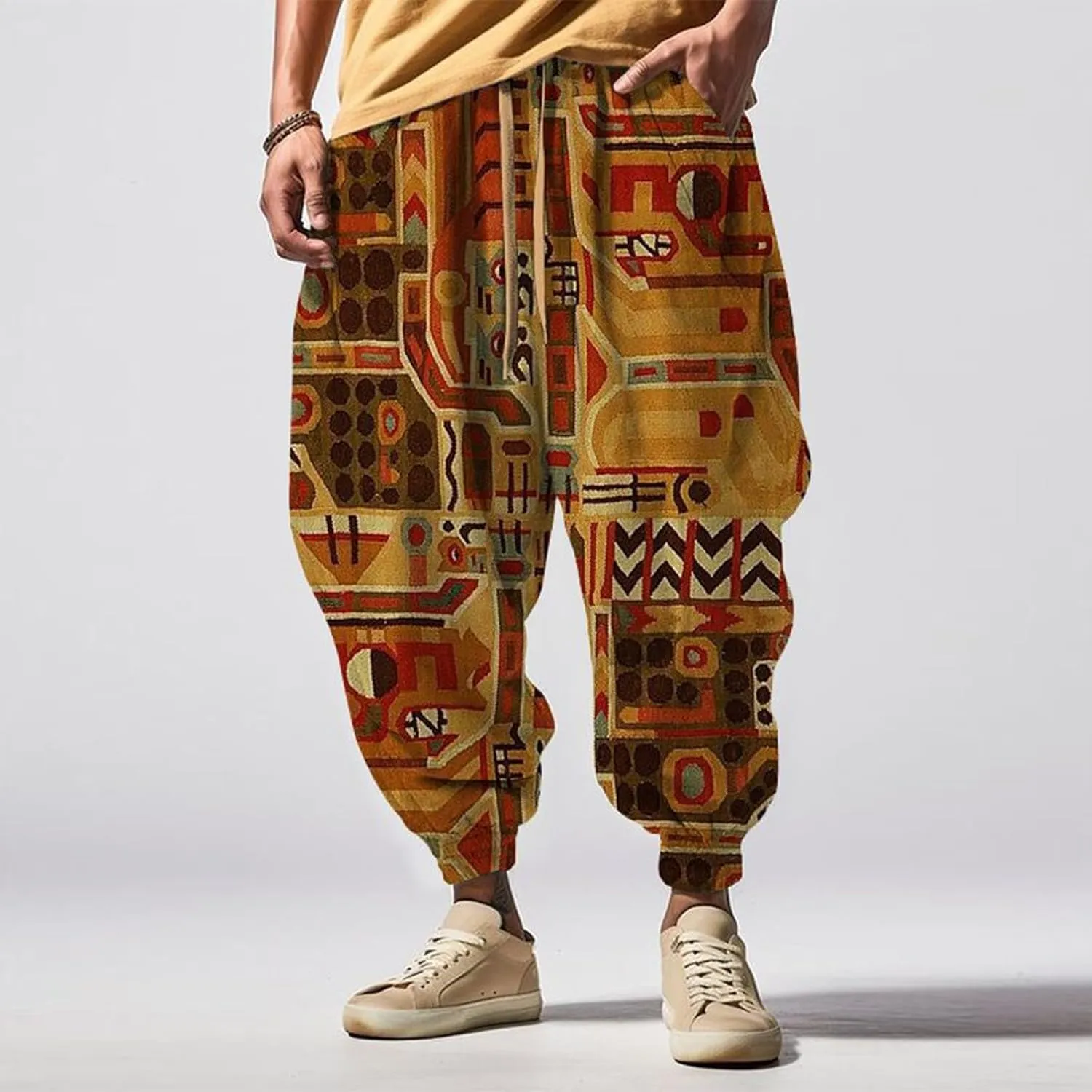 Mens Harem Pants Loose Fit Men's Autumn Fun Print Fashion Street Feel Casual Hiking Outdoor Twill Track Pants Pants