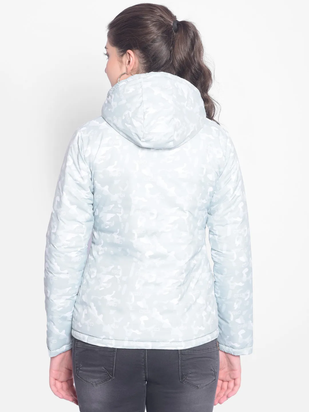 Mint Green Printed Reversible Jackets With Hood