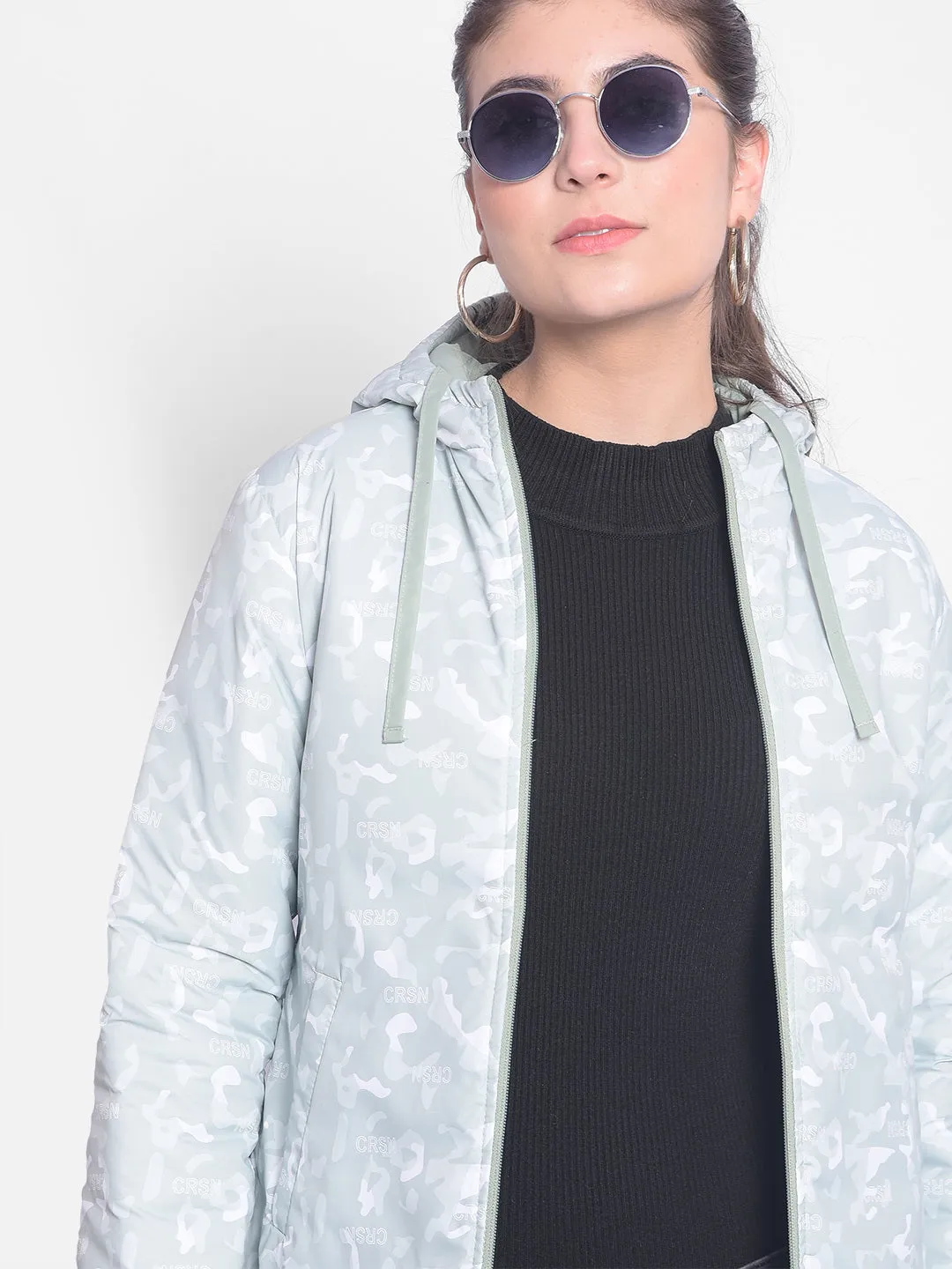 Mint Green Printed Reversible Jackets With Hood