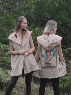 Natural Hooded jacket with tribal print