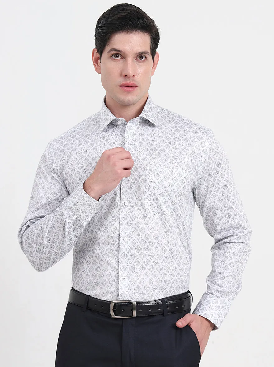 Off-White & Grey Printed Regular Fit Formal Shirt | JadeBlue