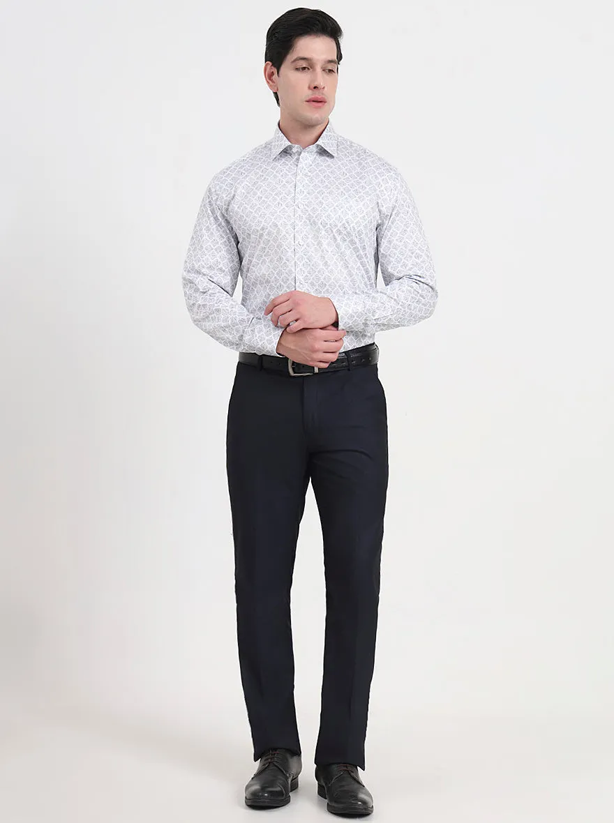 Off-White & Grey Printed Regular Fit Formal Shirt | JadeBlue