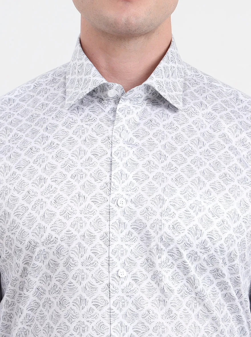 Off-White & Grey Printed Regular Fit Formal Shirt | JadeBlue