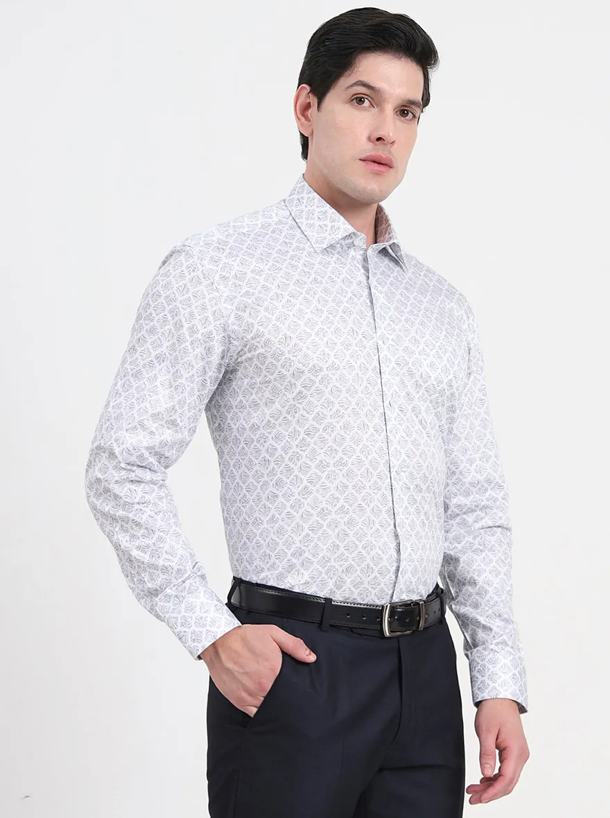 Off-White & Grey Printed Regular Fit Formal Shirt | JadeBlue