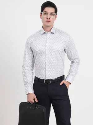 Off-White & Grey Printed Regular Fit Formal Shirt | JadeBlue