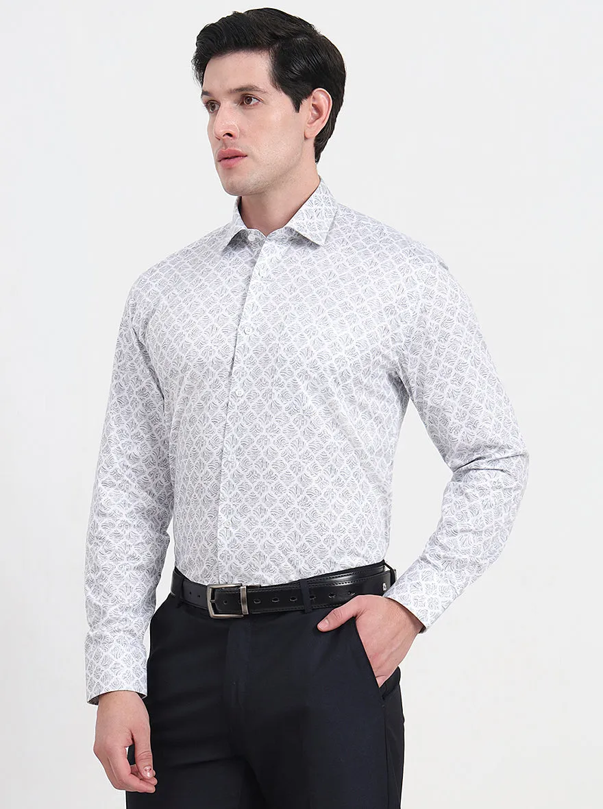 Off-White & Grey Printed Regular Fit Formal Shirt | JadeBlue