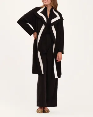 Open Front Wide Collar Striped Duster