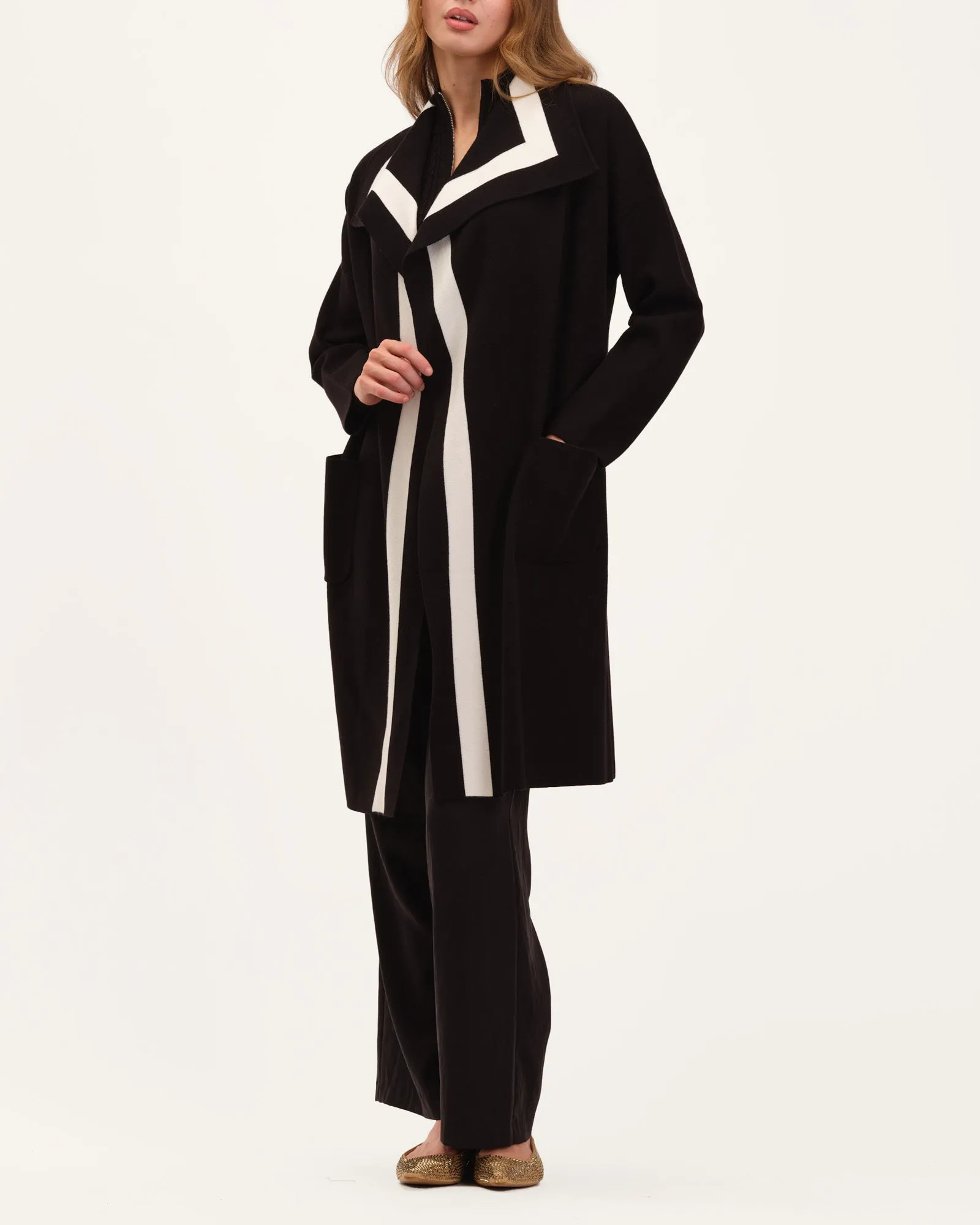 Open Front Wide Collar Striped Duster