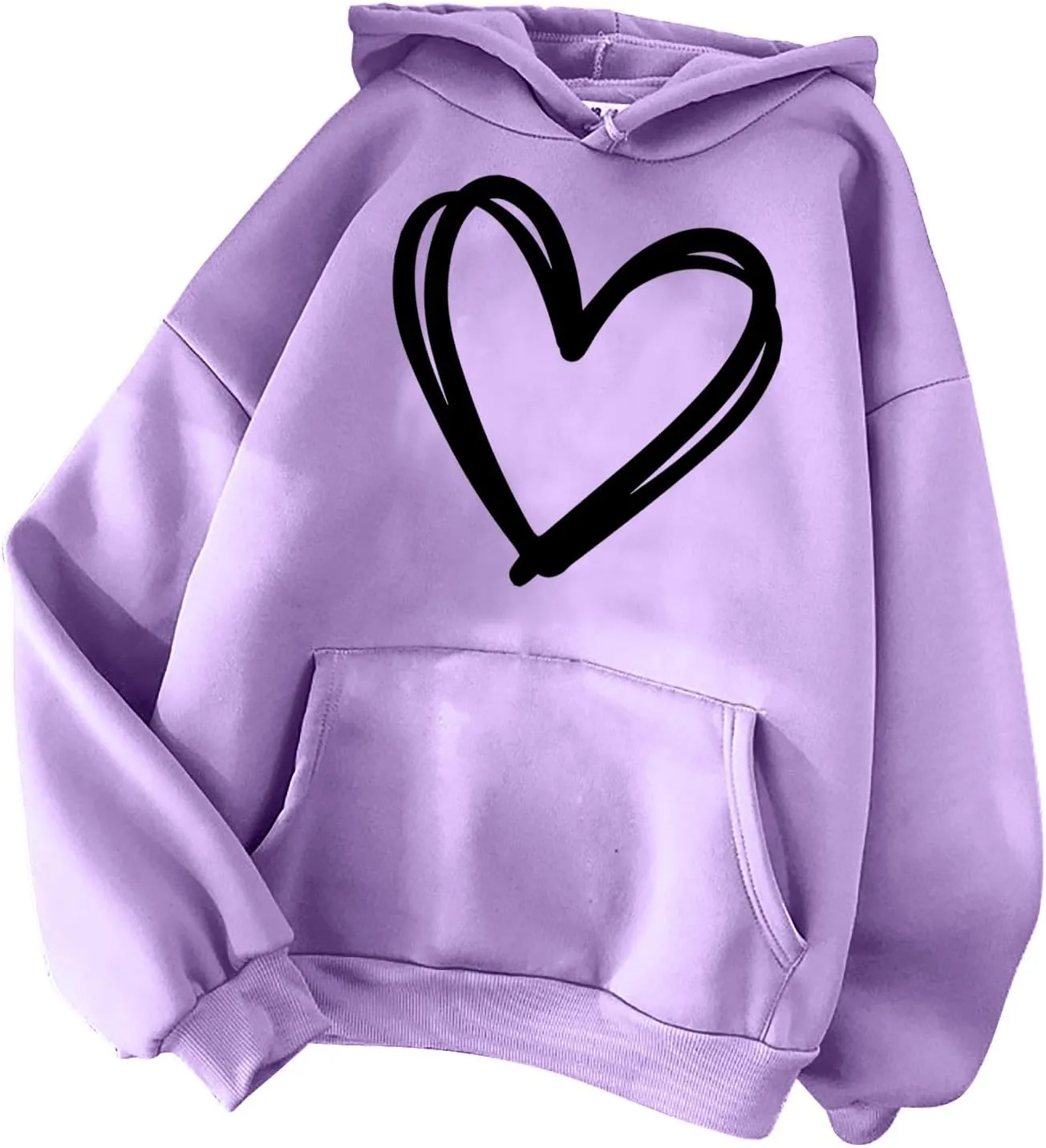 Oversized Women's Hoodies Print Love Heart 2024 Fashion Drawstring Long Sleeve Solid Pullover Sweatshirt with Pockets