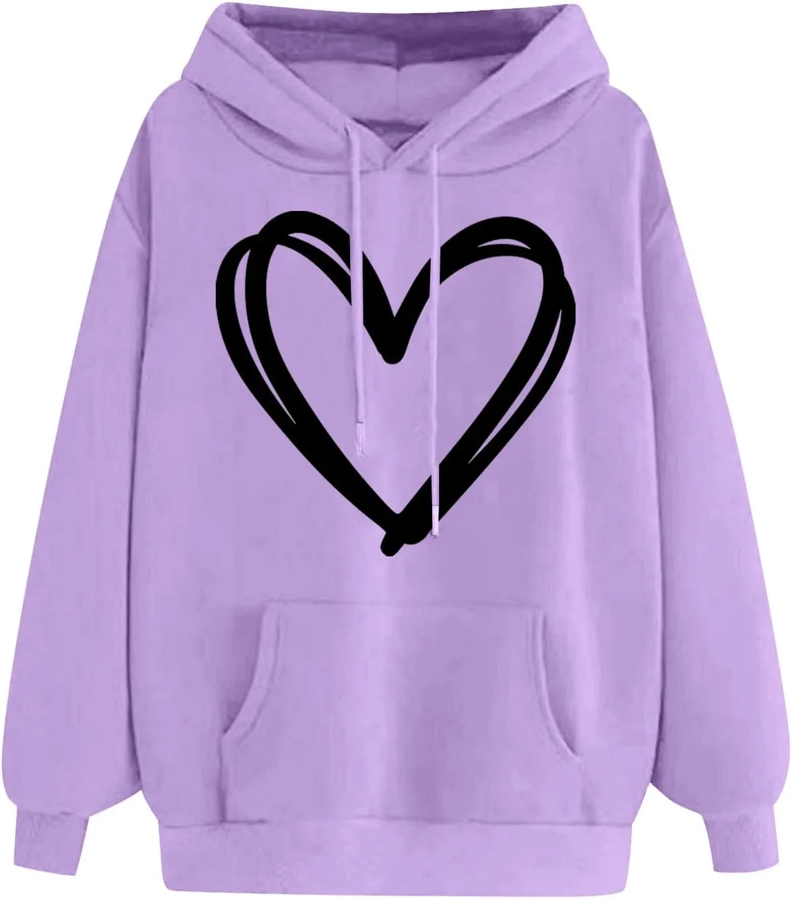 Oversized Women's Hoodies Print Love Heart 2024 Fashion Drawstring Long Sleeve Solid Pullover Sweatshirt with Pockets