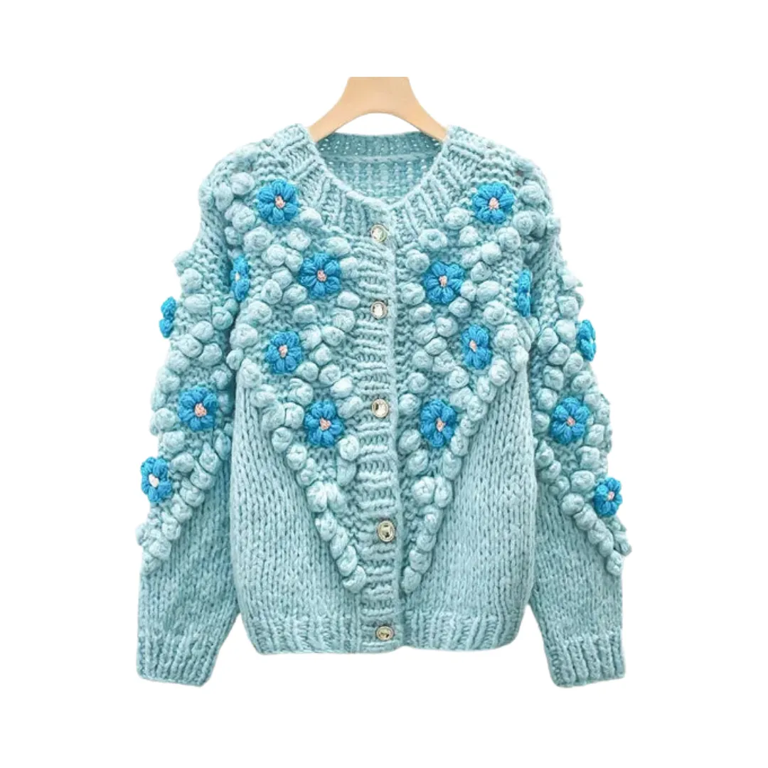Pre Order:  Floral Jacquard Knitted Buttoned Cardigan