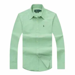 PRL Men's Plain Cotton  Logo Embroidered Green Button Down Long Sleeve Shirt