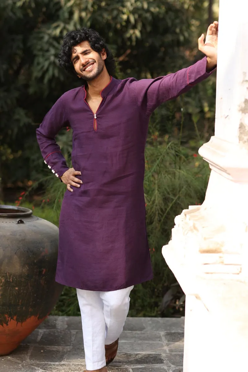 Purple Piping Kurta Set