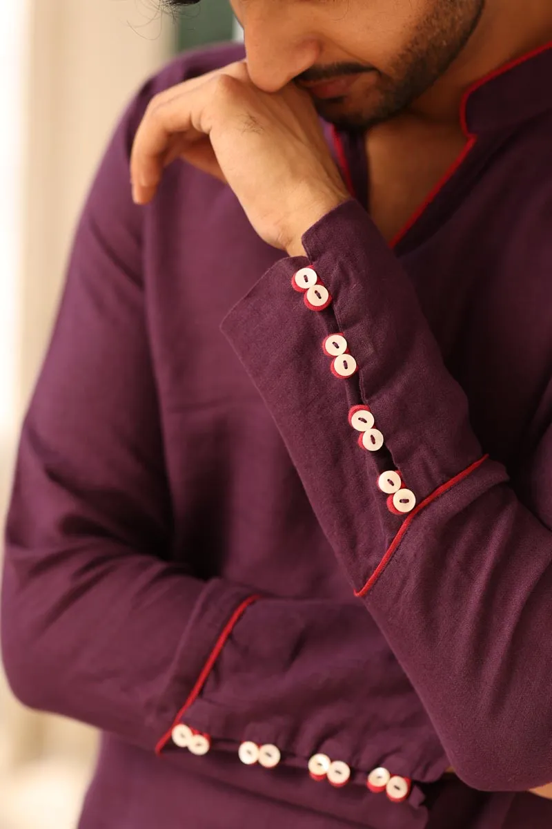 Purple Piping Kurta Set