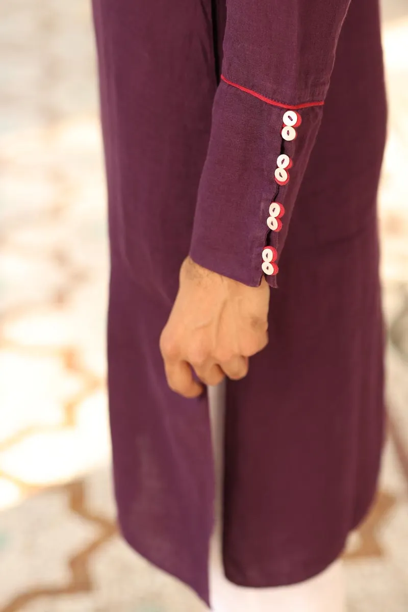 Purple Piping Kurta Set