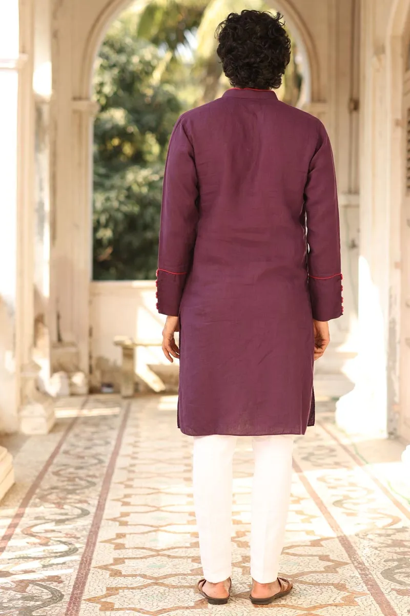 Purple Piping Kurta Set